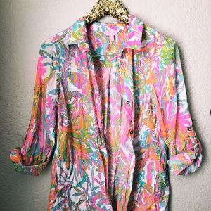 lilly pulitzer multicolored button up tunic